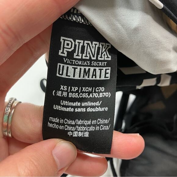 3/$30 PINK Victoria's Secret | Ultimate Unlined Sports Bra Crossed Black Logo XS - Picture 3 of 5